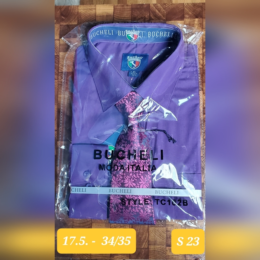 Dress Shirt With Tie - Size: 17.5 - 34/35 - Color: Purple - RRR DShirt - S - 23